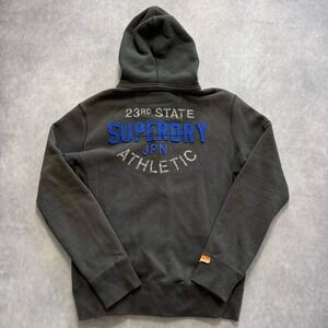 Superdry JPN Athletic Zip Hoodie Mens M Charcoal Grey Chenille Applique Y2K